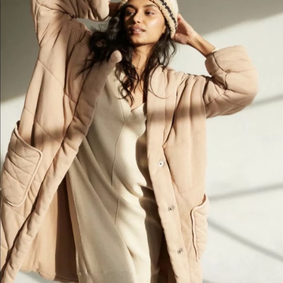 Free People Dolman Duvet Coat Maxi Duster Champagne Slumber Tan Pink - Picture 3 of 8